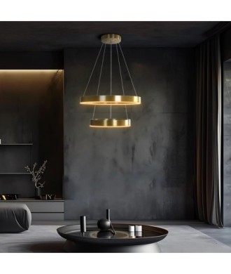 kelvo® VENOM 61187 Μοντέρνο Κρεμαστό Φωτιστικό Οροφής LED 75W 8818lm 120° AC 220-240V IP20 Ρυθμιζόμενο Λευκό CCT με Χειριστήριο από 2700K έως 6000K Dimmable - Lumileds SMD Chip - Χρυσό Βούρτσας - Μ60 x Π60 x Υ40cm - 3 Χρόνια Εγγύηση